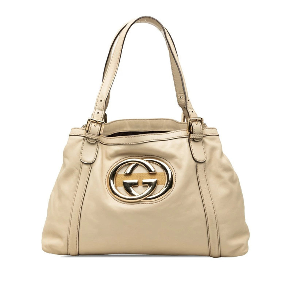 Gucci Interlocking G Newbrid Tote Bag Ivory White Beige Cream Leather